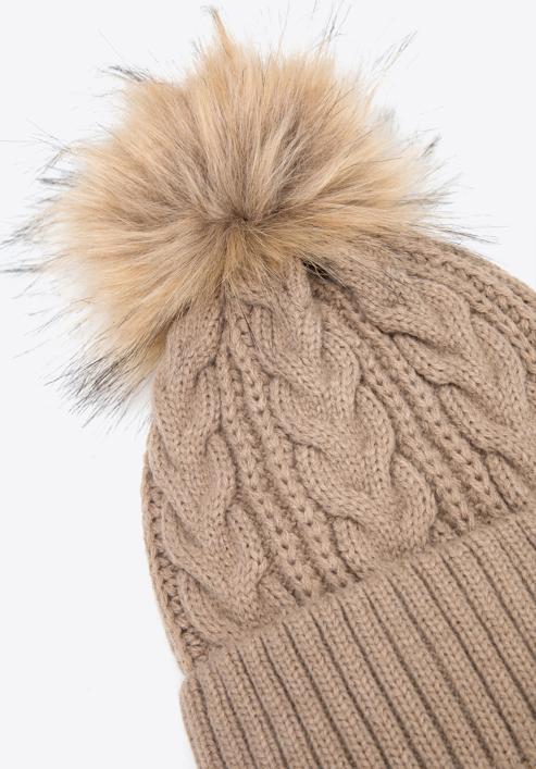 Women's winter bobble hat with pom pom, beige, 95-HF-010-Z, Photo 2