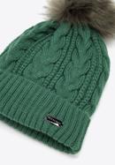 Damska czapka z szerokim splotem warkoczowym, zielony, 95-HF-010-4, Zdjęcie 2