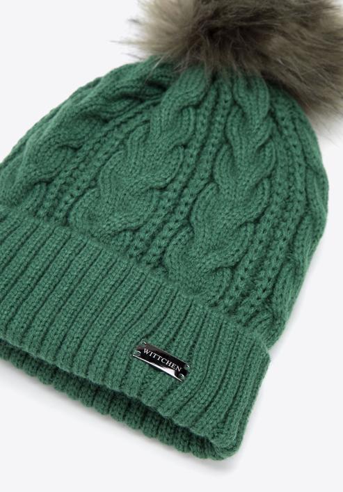Women's winter bobble hat with pom pom, green, 95-HF-010-Z, Photo 2