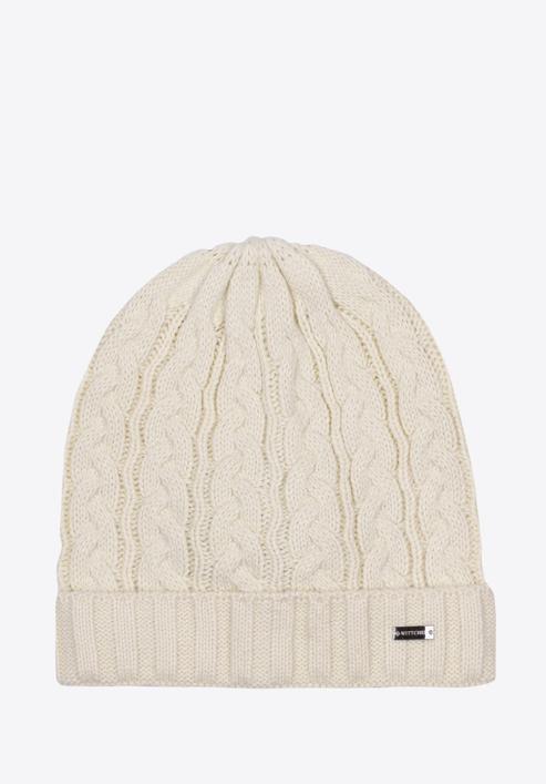 Women's winter thick cable knit hat, cream, 97-HF-017-0, Photo 1