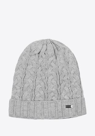 Women's winter thick cable knit hat, light grey, 97-HF-017-8, Photo 1