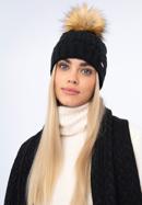 Women's cable knit winter hat, black, 97-HF-016-7, Photo 15