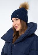 Women's cable knit winter hat, navy blue, 97-HF-016-P, Photo 15