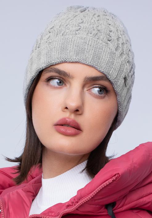 Women's winter thick cable knit hat, light grey, 97-HF-017-0, Photo 15