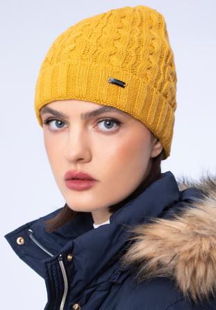 Women's winter thick cable knit hat, yellow, 97-HF-017-Y, Photo 1