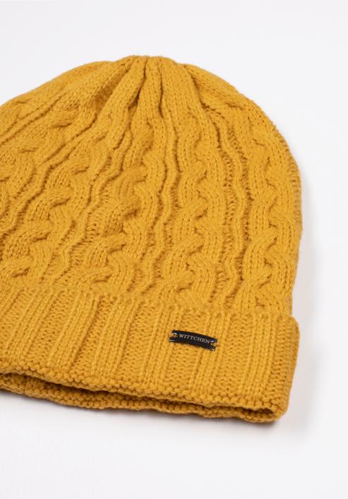 Women's winter thick cable knit hat, yellow, 97-HF-017-Y, Photo 2