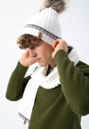 Damska czapka z wzorem w paski i pomponem, kremowy, 97-HF-003-08, Zdjęcie 15