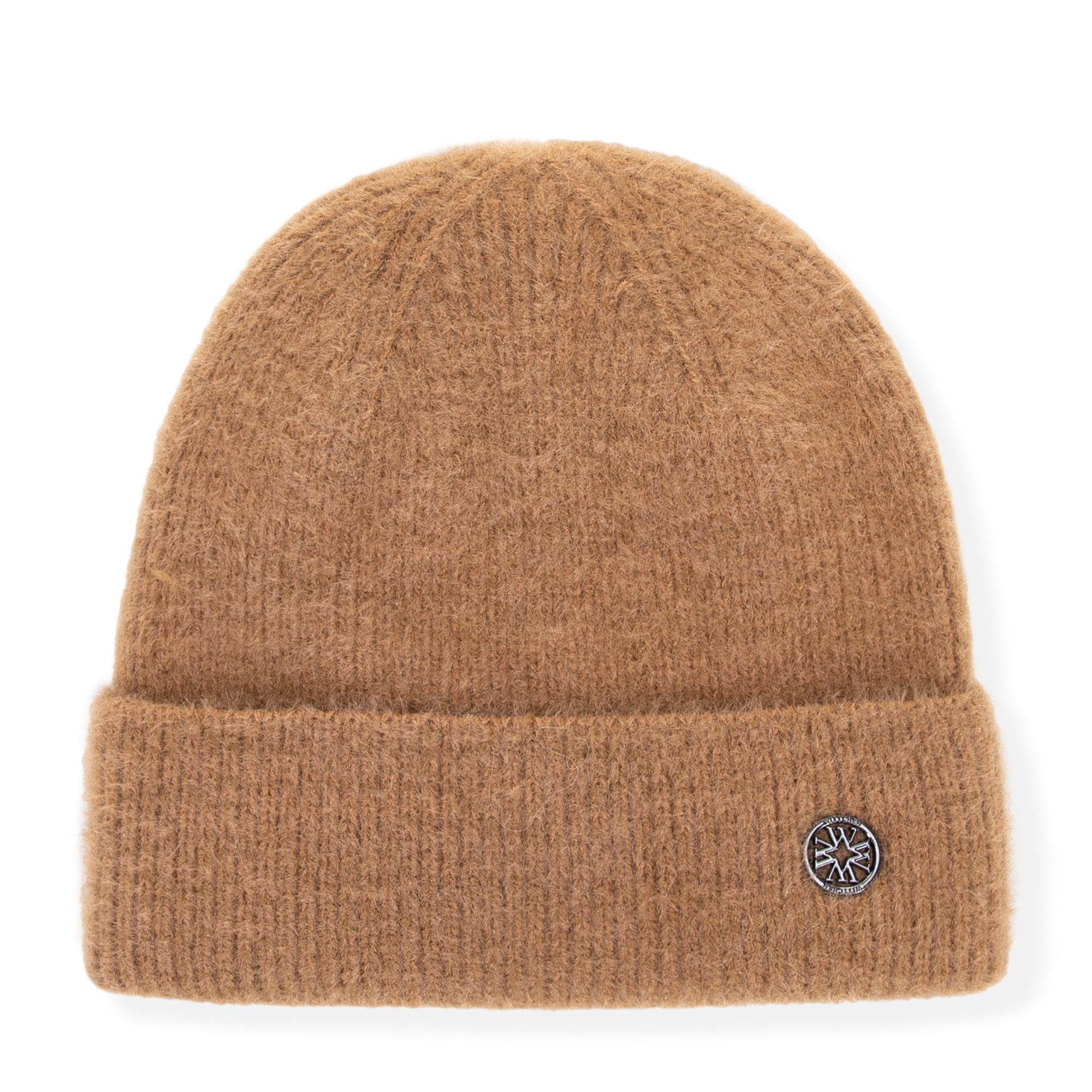 Dámska čiapka z nadýchanej pleteniny s vyhrnutým lemom a logom „W“ 101-HF-202-5