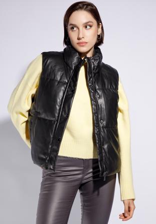 Women's quilted faux leather gilet, black, 95-9D-101-1-M, Photo 1