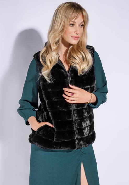 Women's faux fur gilet, black, 95-9W-102-1-XL, Photo 2