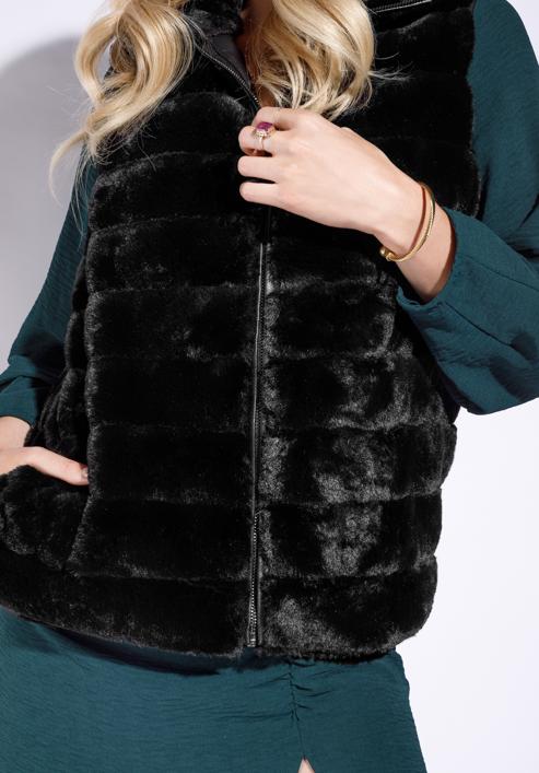 Women's faux fur gilet, black, 95-9W-102-1-L, Photo 5