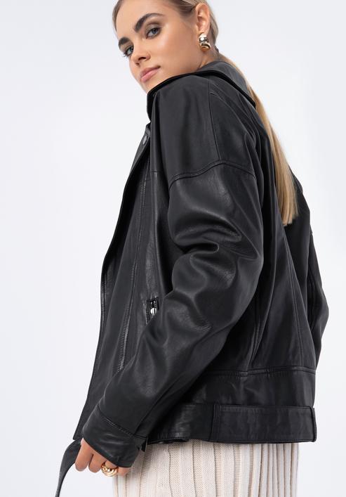Women's oversize leather biker jacket, black, 97-09-201-4-XL, Photo 18