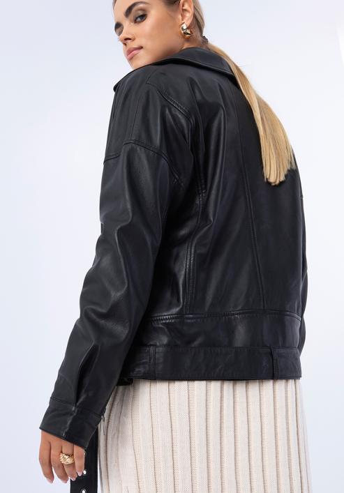 Women's oversize leather biker jacket, black, 97-09-201-1-M, Photo 19