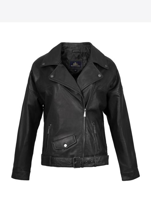 Women's oversize leather biker jacket, black, 97-09-201-1-M, Photo 30