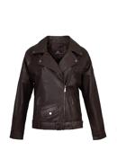 Women's oversize leather biker jacket, dark brown, 97-09-201-3-S, Photo 30
