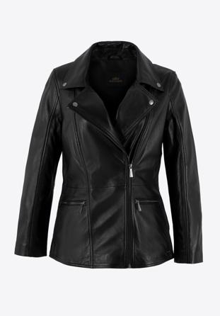 Cropped leather biker jacket, black, 99-09-401-1-XL, Photo 1