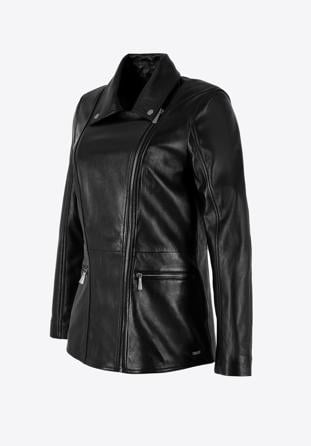 Cropped leather biker jacket, black, 99-09-401-1-S, Photo 1