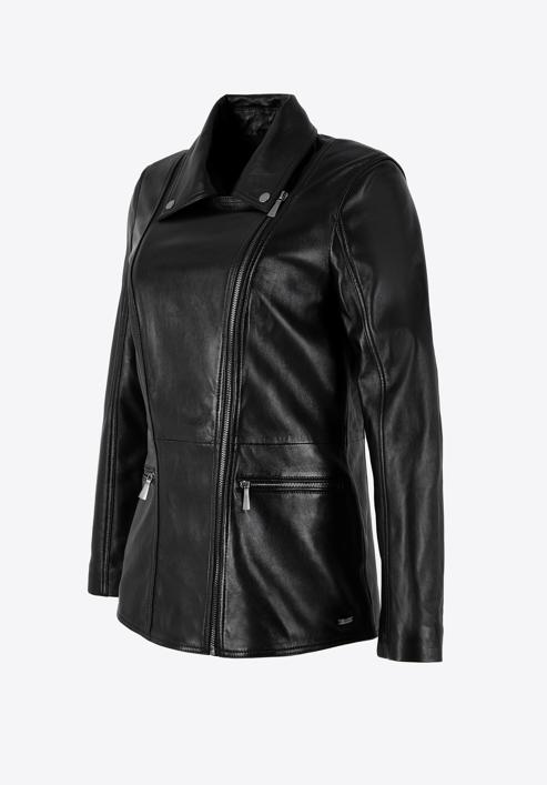 Cropped leather biker jacket, black, 99-09-401-1-XL, Photo 3