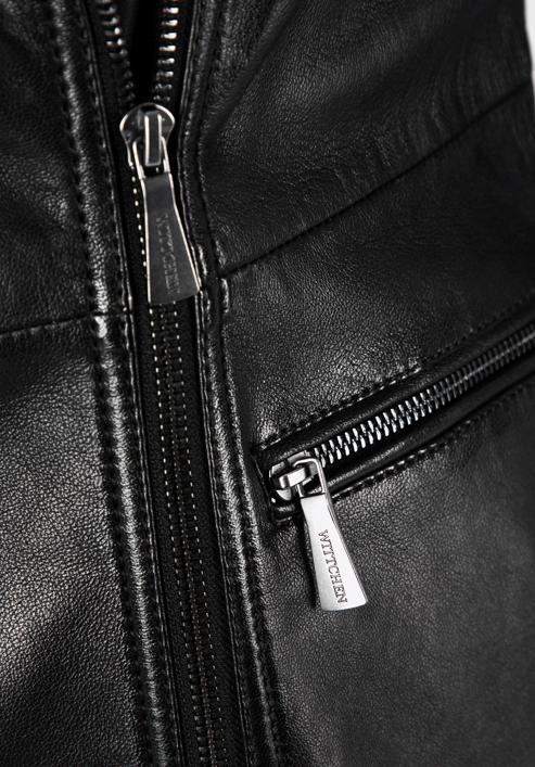 Cropped leather biker jacket, black, 99-09-401-1-XL, Photo 5