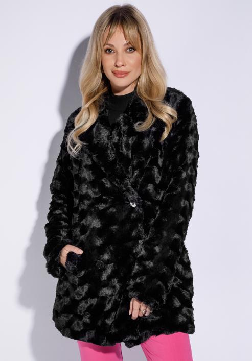 Women's faux fur pea coat, black, 95-9W-101-1-3XL, Photo 2
