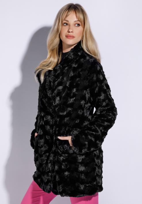 Women's faux fur pea coat, black, 95-9W-101-1-S, Photo 3