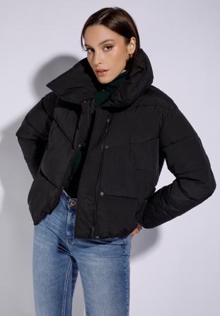 Oversize quilted cropped jacket, black, 95-9D-105-1-XS, Photo 1