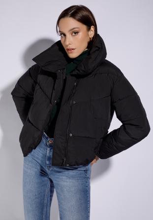 Oversize quilted cropped jacket, black, 95-9D-105-1-L, Photo 1