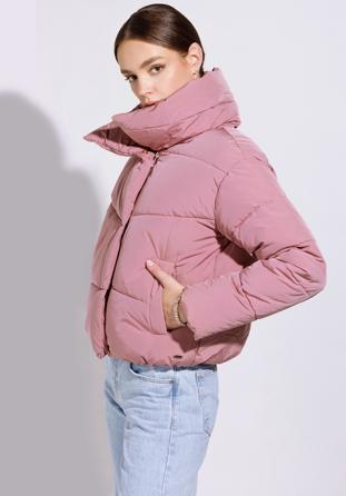 Oversize quilted cropped jacket, muted pink, 95-9D-105-P-S, Photo 1