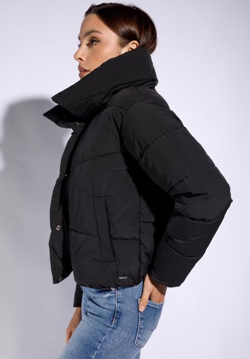 Oversize quilted cropped jacket, black, 95-9D-105-N-XS, Photo 3