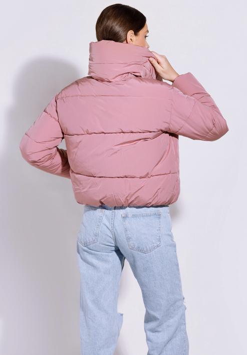 Oversize quilted cropped jacket, muted pink, 95-9D-105-P-L, Photo 3