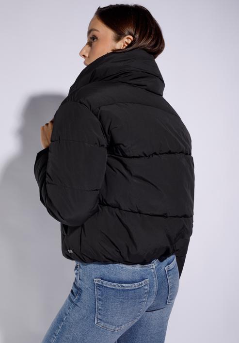 Oversize quilted cropped jacket, black, 95-9D-105-P-XS, Photo 4