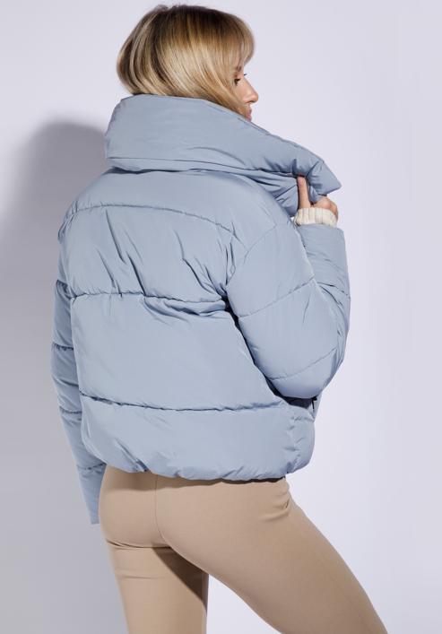 Oversize quilted cropped jacket, blue, 95-9D-105-N-L, Photo 4