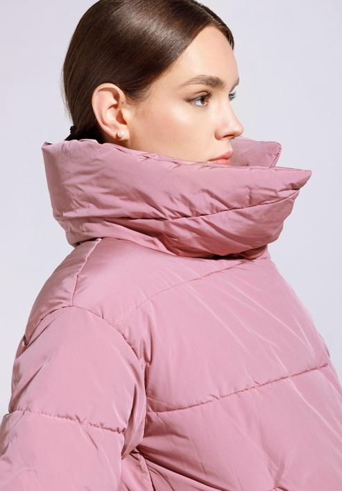 Oversize quilted cropped jacket, muted pink, 95-9D-105-P-L, Photo 6