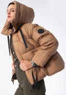 Damska kurtka oversizowa pikowana ze ściągaczami na rękawach, jasny brąz, 97-9D-401-G-XL, Zdjęcie 3