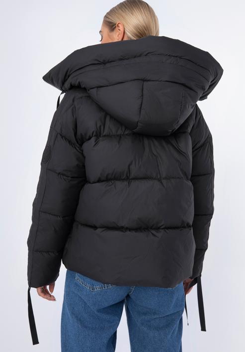 Damska kurtka oversizowa pikowana ze ściągaczami na rękawach, czarny, 97-9D-401-P-S, Zdjęcie 5