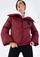 Teddy faux fur collar puffer jacket, dar red, 97-9D-901-3-M, Photo 1