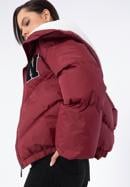 Teddy faux fur collar puffer jacket, dar red, 97-9D-901-3-M, Photo 3