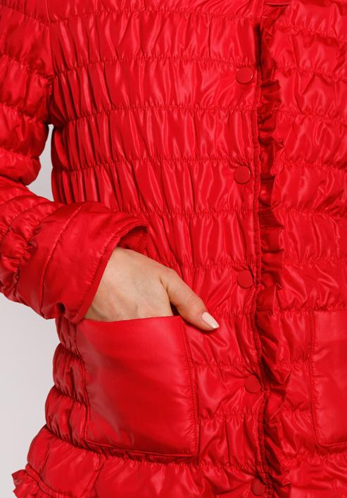 Damska kurtka pikowana i marszczona, czerwony, 92-9N-402-3-M, Zdjęcie 5