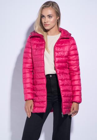Damska kurtka pikowana z kapturem długa, różowy, 95-9N-100-P-XL, Zdjęcie 1
