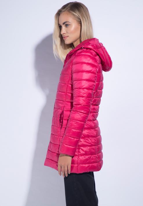 Damska kurtka pikowana z kapturem długa, różowy, 95-9N-100-1-2XL, Zdjęcie 3