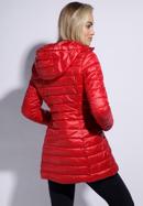 Damska kurtka pikowana z kapturem długa, czerwony, 95-9N-100-N-XL, Zdjęcie 4