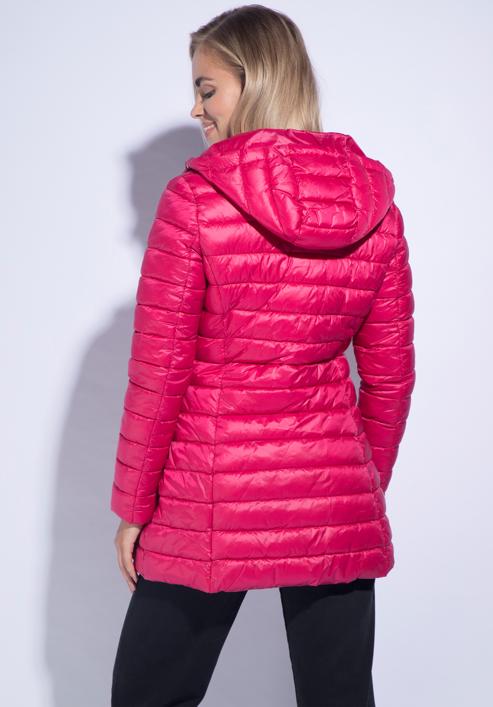 Damska kurtka pikowana z kapturem długa, różowy, 95-9N-100-1-2XL, Zdjęcie 4