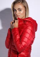 Damska kurtka pikowana z kapturem długa, czerwony, 95-9N-100-N-XL, Zdjęcie 5