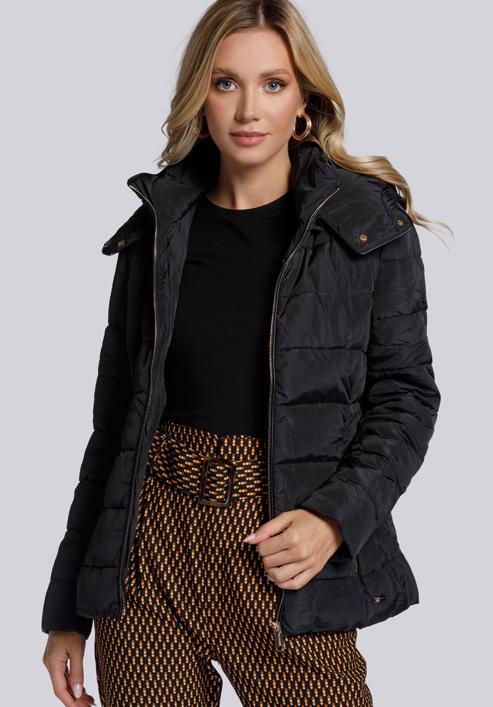 Damska kurtka pikowana z kieszeniami, czarny, 93-9N-103-Z-L, Zdjęcie 1