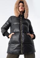 Damska kurtka pikowana z nylonu z kapturem, czarny, 97-9D-404-1-M, Zdjęcie 2