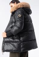 Damska kurtka pikowana z nylonu z kapturem, czarny, 97-9D-404-1-S, Zdjęcie 4