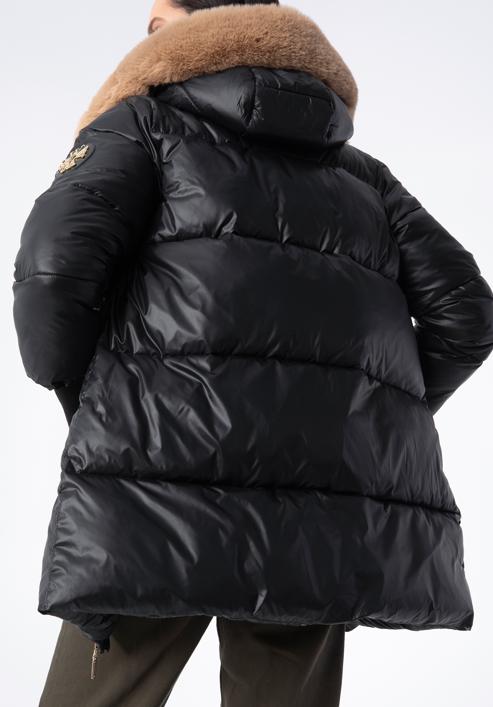 Damska kurtka pikowana z nylonu z kapturem, czarny, 97-9D-404-N-M, Zdjęcie 5