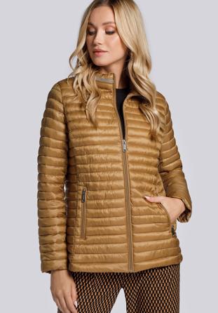 Quilted jacket with decorative stand up collar, gold, 93-9N-100-G-XS, Photo 1