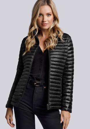 Quilted jacket with decorative stand up collar, black, 93-9N-100-1-S, Photo 1