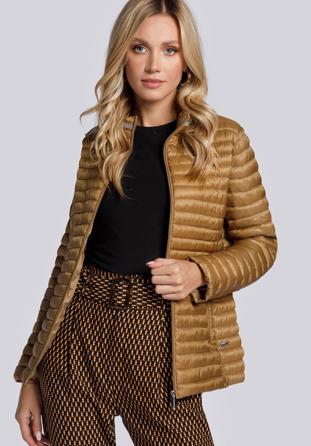 Quilted jacket with decorative stand up collar, gold, 93-9N-100-G-XS, Photo 1